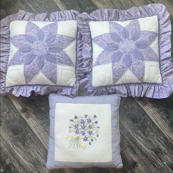 Handmade Other - 13x13 Handmade Quilt Floral Throw Pillows Floral Lavender Ruffle Bedding